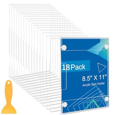 Imagem de Pacote com 18 suportes de placa de acrílico 21 x 28 cm, suporte de parede vertical e horizontal, suporte de menu de documentos para escritório, loja, restaurantes, decoração de festa de casamento, sem