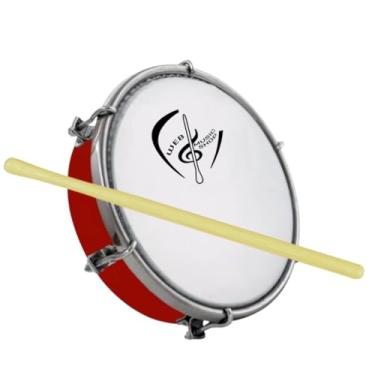 Imagem de Tamborim 6 Pol. Abs Pele Leitosa C/Baqueta Madeira e Chave de Afinação - Web Music Shop (Vermelho)