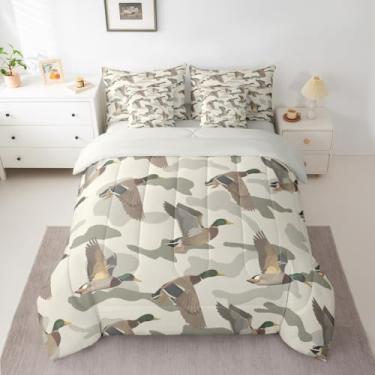 Imagem de Feelyou Jogo de cama solteiro de camuflagem de pato selvagem, 7 peças, conjunto de edredom infantil com lençóis, fronhas e capa de almofada, para meninas, em uma bolsa, respirável, macio, estilo