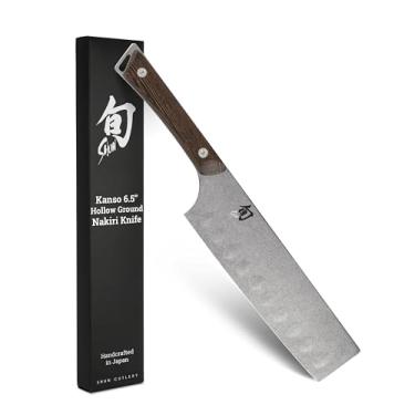 Imagem de Shun Kanso Faca Nakiri de chão oco de 16,5 cm, faca de vegetais japonesa feita à mão, lâmina de aço inoxidável AUS10A, cabo Tagayasan, ferramenta de corte para chefs profissionais e domésticos