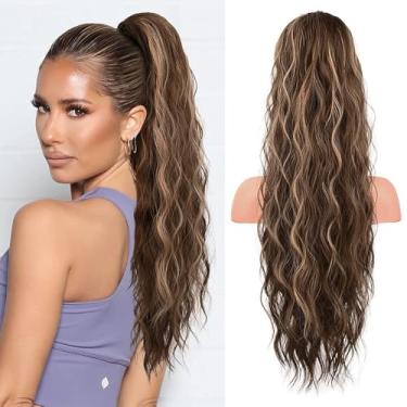 Imagem de 1 peça de extensões de cabelo de rabo de cavalo real para mulheres, extensões de cabelo marrom ondulado realce cabelo humano com clipe macio