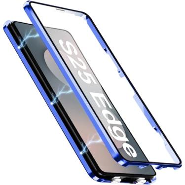 Imagem de [Material de metal] Capa para Samsung Galaxy S25 Edge, capa de celular externa com proteção contra quedas de grau militar com tela de vidro integrada e protetor de lente da câmera, capa de metal para