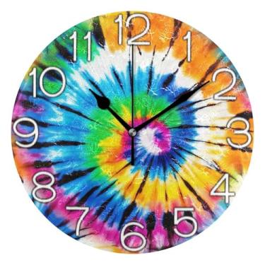 Imagem de GAIGEO Relógio de parede analógico vintage colorido verde preto decorativo relógio de cozinha rústico redondo sem tique-taque silencioso, decoração de parede retrô moderna art deco, 25 cm, ponteiros