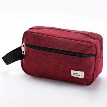 Imagem de Bolsa de Higiene Pessoal Masculina Kit de Viagem Organizador de Barbear Grande Capacidade Resistente à Água com Alça para Viagem e Academia, Vinho tinto