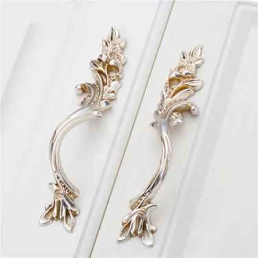 Imagem de HTNAFONI Puxadores de armário de móveis de prata antiga antigos puxadores de gaveta de jardim maçaneta de porta de armário de vinho 1 peça (128 mm)