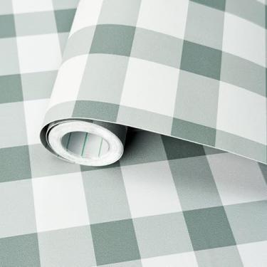 Imagem de YXTII Papel de parede listrado 43,9 cm × 16,4 m, papel de parede removível xadrez Boho para banheiro, quarto, berçário, prateleira, gaveta, forro