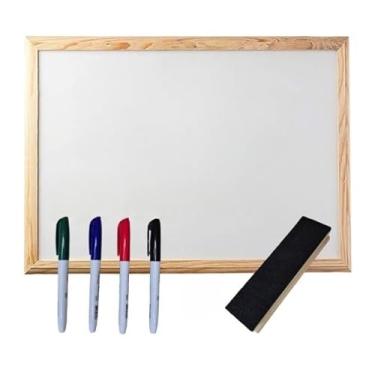 Imagem de Quadro Lousa Escolar Branco Moldura em Madeira| Para Escritório, Planejamento Familiar, Cursos e Estudos em Casa(80x60 Apagador e 4 Marcadores)