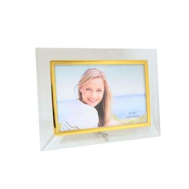 Imagem de Porta Retrato Vidro Reto Prime Borda Dourada 10x15 Horizontal - Tuut -