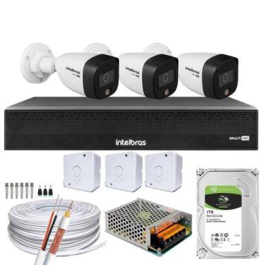 Imagem de Kit 3 Cameras Full Color Intelbras Dvr Mhdx 4 Ch Color Noite 1TB