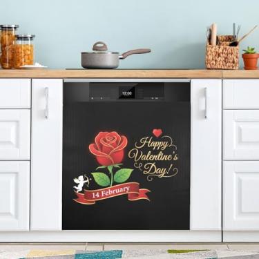 Imagem de ATTX Capa magnética para lava-louças Valentine Rose | Adesivo decorativo de eletrodomésticos de 58 x 66 cm para armários domésticos e eletrodomésticos #270