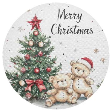 Imagem de xigua Jogo americano redondo de árvore de Natal, conjunto de 6, tapete de mesa redondo antiderrapante resistente ao calor, tapetes de mesa de 48 cm limpáveis para decoração de cozinha, jantar e festa