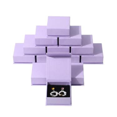 Imagem de Conjunto de caixa de presente de joias, 12 peças de caixas de joias quadradas com enchimento de espuma de veludo dobrável para colares, brincos e anéis, caixa de presente de papel de papelão, caixa de