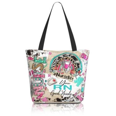 Imagem de Musealia Sacolas cristãs para mulheres, bolsas bíblicas para mulheres, presentes religiosos, bolsa de igreja, reutilizável, sacola de compras de supermercado, Enfermeira, One Size