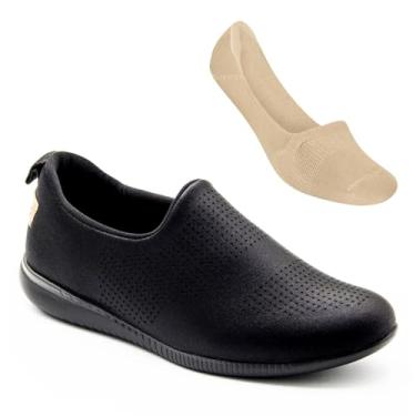 Imagem de Tênis Usaflex F Slip On Elastano Preto AF0607005 + Meia Selene Sapat Inv Nude 7760.001.5.770 34