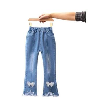 Imagem de Calças Jeans Com Cintura Elástica Para Meninas, Calças Flare Em Denim 