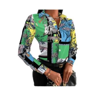 Imagem de Blusa Feminina De Manga Longa Com Estampa Floral, Cadeia E Letras, Est