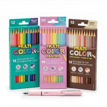 Imagem de Kit Lápis de Cor Profissional Escolar 34 Cores Multicolor + Lápis Infi