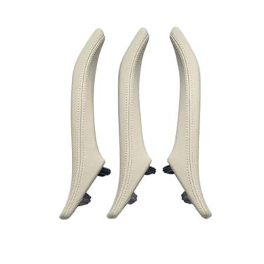 Imagem de 3 pçs esquerda direita maçaneta da porta conjunto conjunto de couro puxador da porta substituição guarnição compatível com bmw série 5 f10 f11 520 523 525 528(Oyster RHD 3PCS)