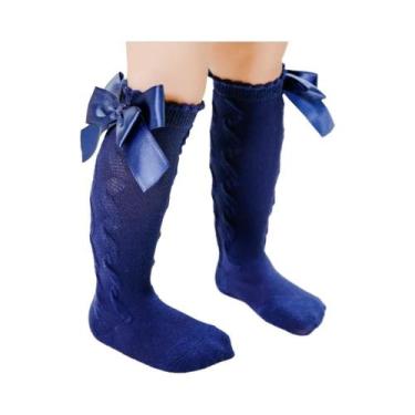 Imagem de Meias De Algodão Para Meninas Bebê Até O Joelho Com Laço Grande Meias 