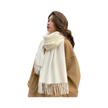 Imagem de Cachecol De Inverno Preto Em Cashmere Para Mulheres, Cachecol Quente D