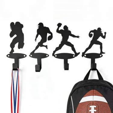 Imagem de OQUQO Pacote com 4 cabides de medalha de futebol - Decoração de parede para meninos com ganchos de casaco, decoração de sala de futebol de metal durável para fácil instalação