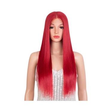 Imagem de Peruca Sintética Vermelha Com Renda Frontal De 28 Polegadas, Longa E L