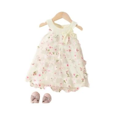 Imagem de Vestido De Verão Para Menina Bebê 0-3 Anos Sem Mangas Com Laço De Flor