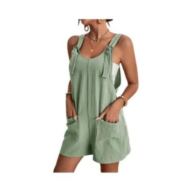 Imagem de Macacão Feminino De Verão Com Alças, Sem Mangas, Casual, Solto, Com Bo