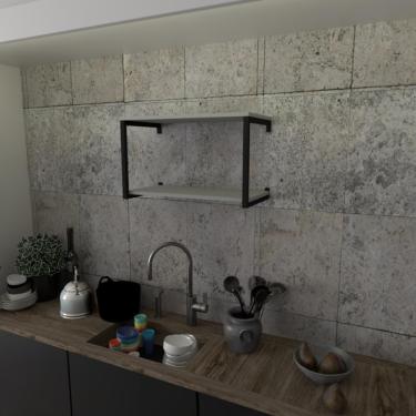 Imagem de Prateleira Industrial Suspensa Estante Parede Nicho Cinza Ferro E Madeira Suporte Pratileira