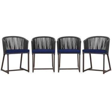 Imagem de 4 Cadeiras De Jantar Noronha Marrom Corda Náutica E10 Trama Preto