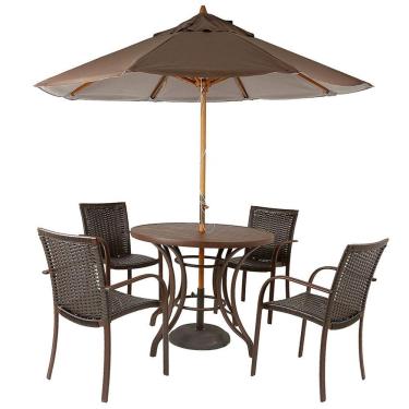 Imagem de Kit 4 Cadeiras Ascoli Fibra Sintética Tabaco, Mesa + Ombrelone Central Marrom