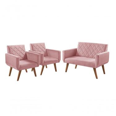 Imagem de Conjunto Anabelle 2 Poltronas De 1 Lugar 1 Poltrona 2 Lugares Braço Rosa