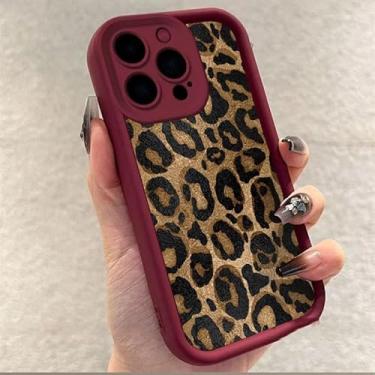 Imagem de Capa de telefone com estampa de leopardo para iPhone, vermelho bordô, design de estampa animal, capa protetora (iPhone 16e, multicolorida)