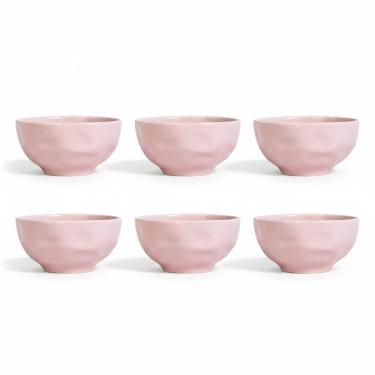 Imagem de Kit 6 Bowl Tigela Porcelana Rosa Relevo Orgânico 360 ml