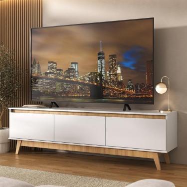 Imagem de Rack Para Tv Até 75 Polegadas 180cm 3 Portas Retrô Multimóveis MP1102 Branco-madeirado