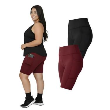 Imagem de Kit 2 Bermudas Fitness Bolsos Laterais Para Celular Plus Size Cor:Vinh
