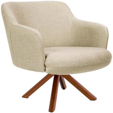 Imagem de Poltrona Decorativa Base Giratória de Madeira Jade C06 Linho Bege C-12