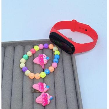 Imagem de Kit Relógio Infantil Digital Led Prova água Bacelete Silicone Crianças