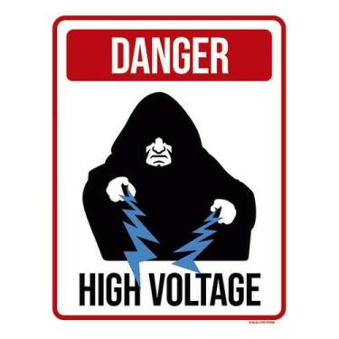 Imagem de Kit 3 Placas Danger High Voltage Imperador 27X35 - Sinalizo