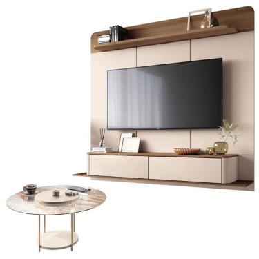 Imagem de Home Suspenso Galax Castanho Off White E Mesa De Centro Sky Com Tampo De Vidro Off White- Hb Móveis