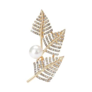 Imagem de Broches De Folha Coloridos Com Strass Para Mulheres E Unissex, Alfinet