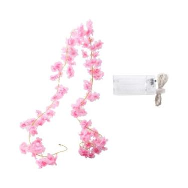 Imagem de Guirlanda De Luzes LED De Flor De Cerejeira Rosa De 180CM, Flor Artifi