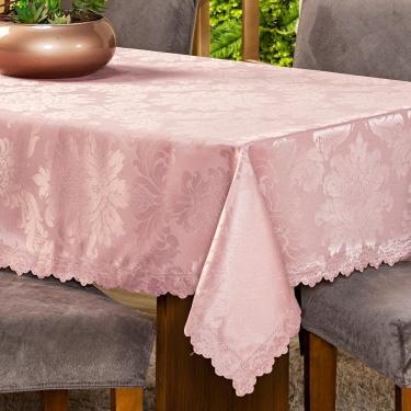 Imagem de Toalha De Mesa Quadrada Avulsa Jacquard Medalhão 1,40m X 1,40m Para 04 Lugares - Decoração Cozinha Moderna Luxo Cor Rosê