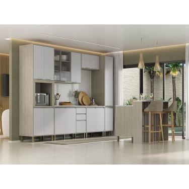 Imagem de Cozinha Completa 6 Peças Com Tampo, Vidro E Bancada Ilha Art Pátina-cinza Cristal