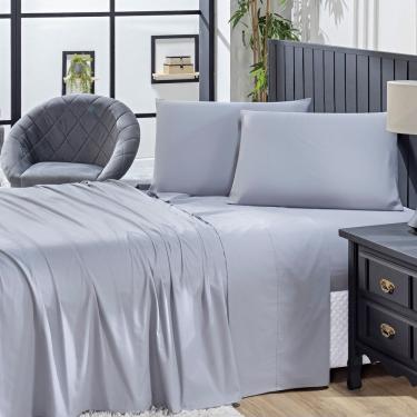 Imagem de Jogo De Cama Lençol Solteiro Prestige Com Fronha 03 Peças - Tecido Liso Percal 300 Fios 100% Algodão Original Cor Cinza
