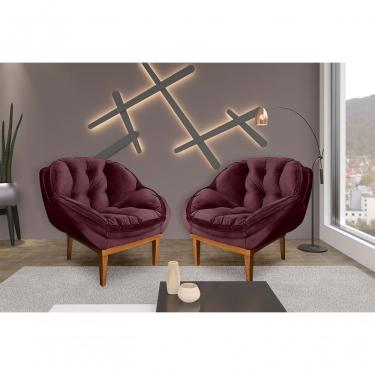 Imagem de Kit 2 Poltronas Decorativa Marcela Veludo Vinho
