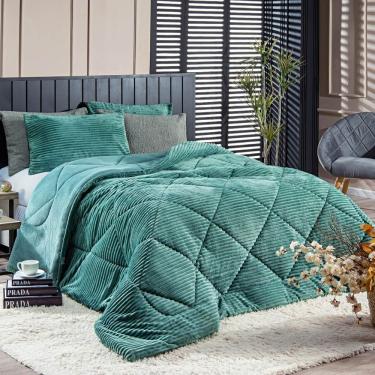 Imagem de Kit Coberdrom Canelado Boston Solteiro 02 Peças - Dupla Face Manta Microfibra Cor Verde