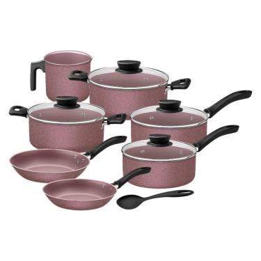 Imagem de Jogo De Panelas 7 Peças Rosa Linz Antiaderente e Colher Tramontina