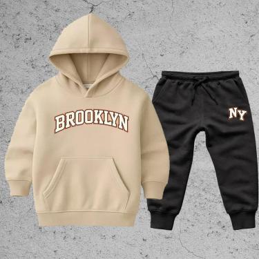 Imagem de Conjunto Infantil Moletom Brooklyn Inverno Moleton Blusa com Capuz Calça Moletom NY Quentinho-Unissex