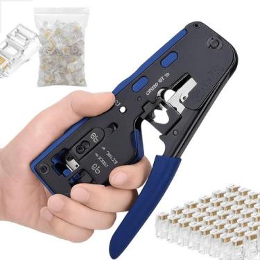 Imagem de Kit Alicate Crimpador RJ45 Profissional CAT5e CAT6 CAT7 com 100 Conect